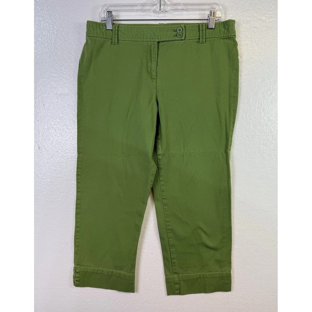 Ann Taylor Loft Marisa Capri Pant Sz 10 Green Mid Rise Stretch-Cotton